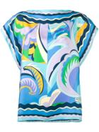Emilio Pucci Acapulco Print Silk Twill Kaftan Top - Blue