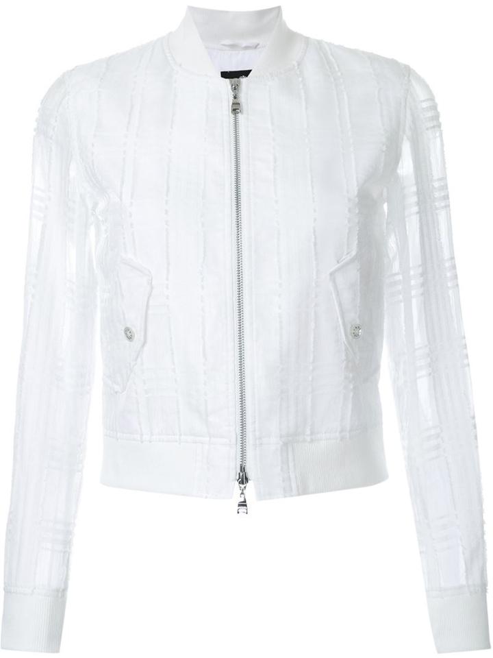 Loveless - Sheer Sleeve Bomber Jacket - Women - Cotton/nylon/cupro - 36, Women's, White, Cotton/nylon/cupro