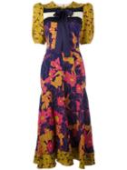 Roksanda Long Printed Bow Dress, Women's, Size: 10, Blue, Silk/acetate/polyamide
