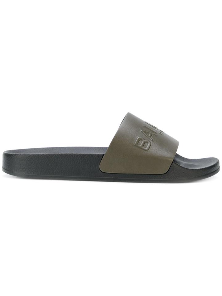 Balmain Logo Embossed Slides - Green