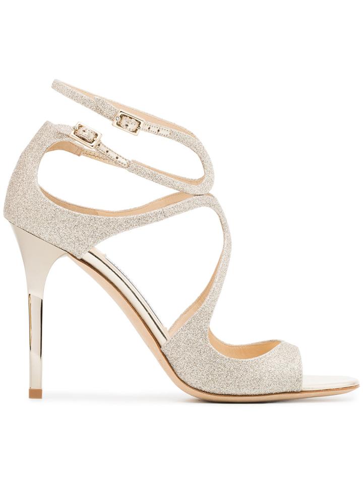Jimmy Choo Metallic Lang 100 Glitter Leather Sandals