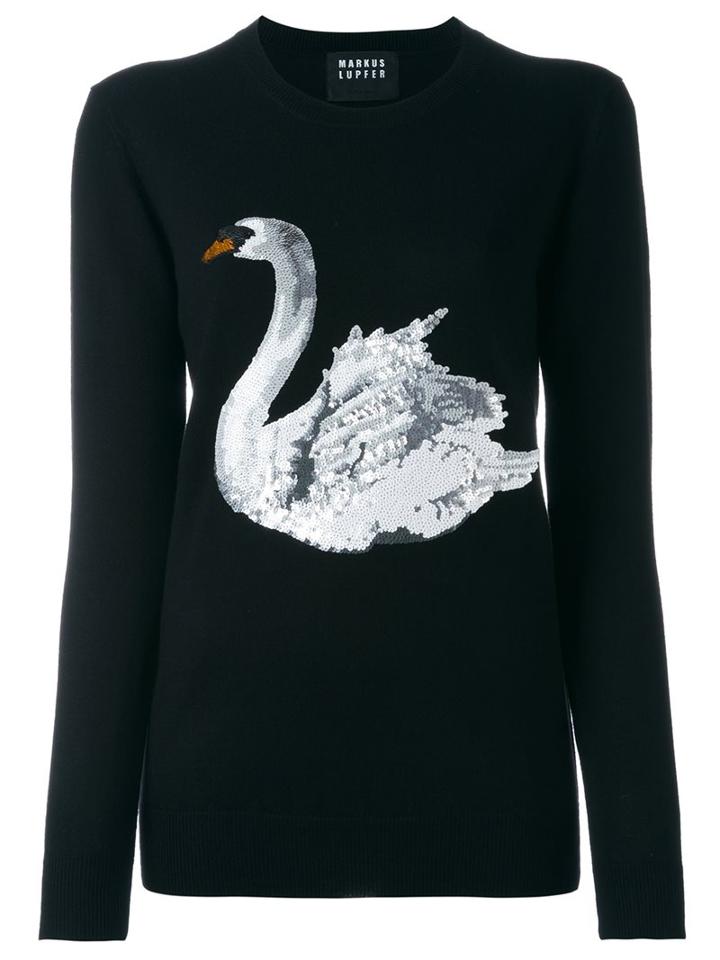 Markus Lupfer Sequined Swan Jumper, Women's, Size: Medium, Black, Mohair/wool