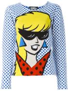 Jeremy Scott Cartoon Intarsia Sweater, Women's, Size: 40, White, Virgin Wool