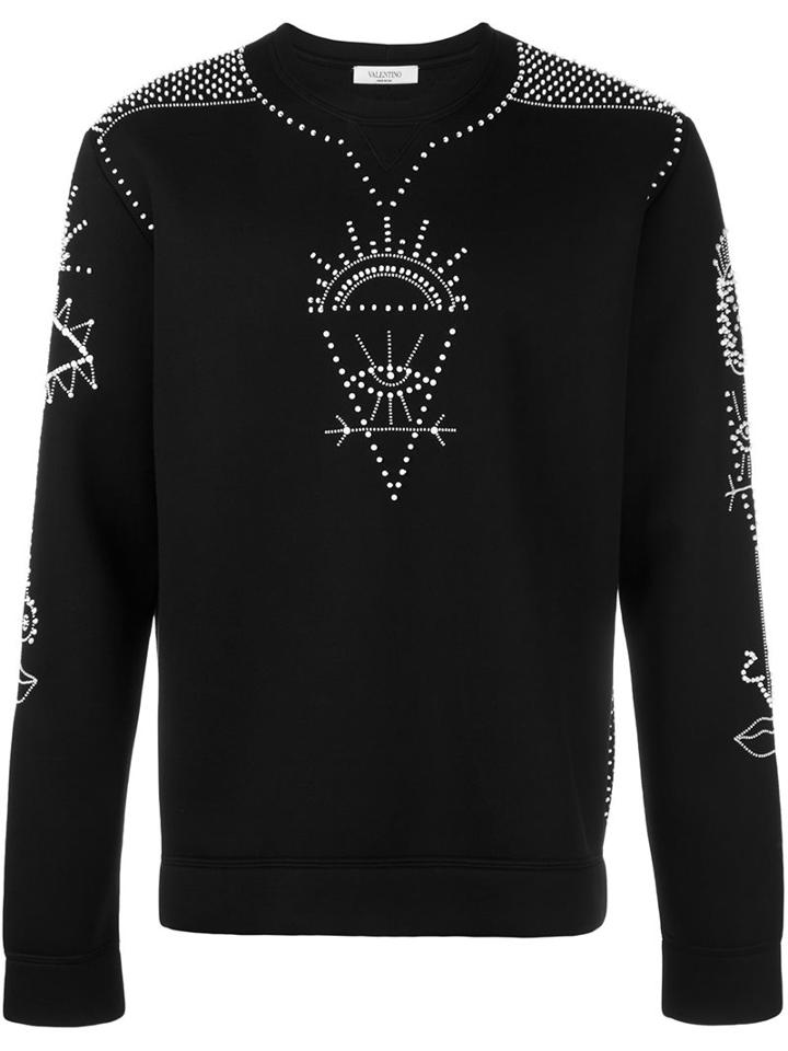 Valentino Beaded Sweatshirt, Men's, Size: Xl, Black, Viscose/polyurethane