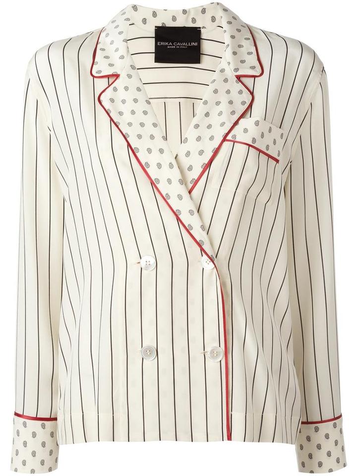 Erika Cavallini Pinstriped Double Breasted Blazer, Women's, Size: 42, Nude/neutrals, Silk