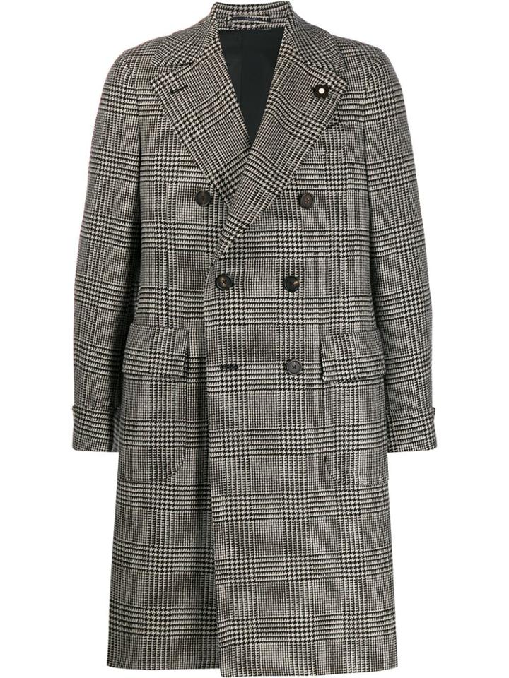 Lardini Plaid Double-breasted Coat - Neutrals
