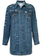 Forte Couture Long Distressed Denim Jacket - Blue