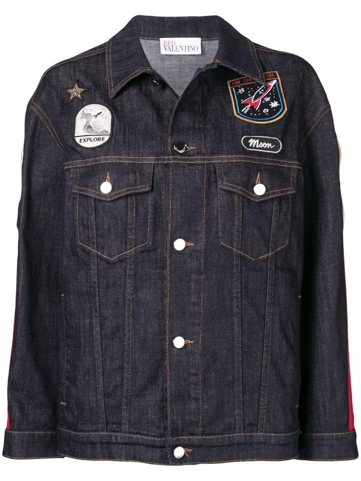 Red Valentino Patch Detailed Denim Jacket - Blue