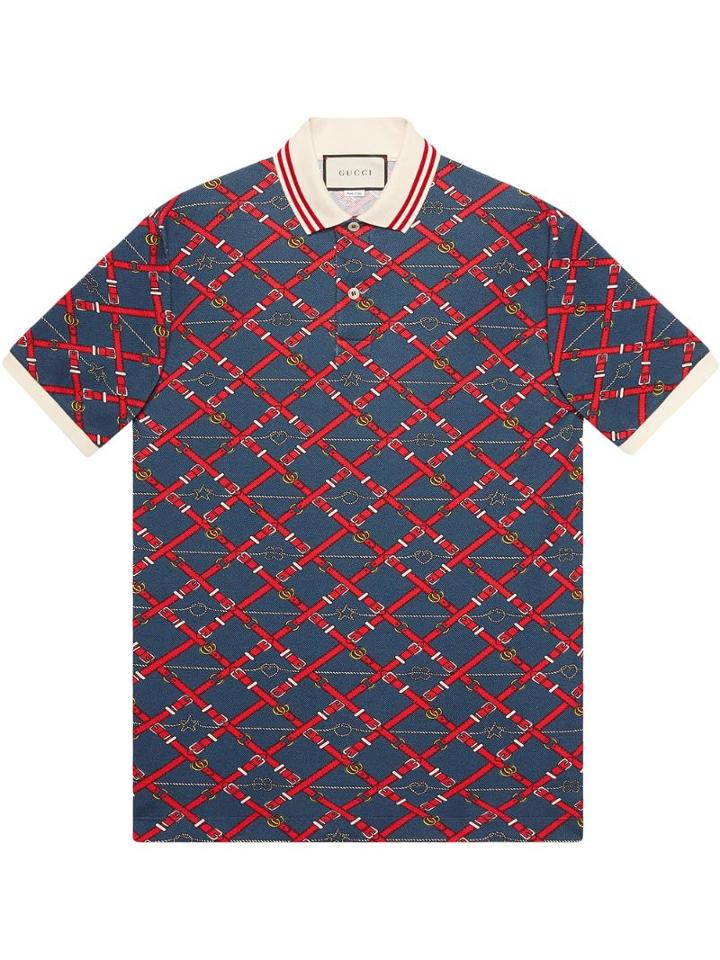 Gucci Belt Check Polo Shirt - Blue
