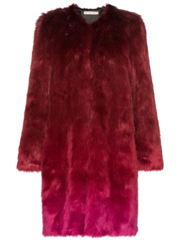 Mary Katrantzou Thalia Ombre Faux Fur Coat - Red