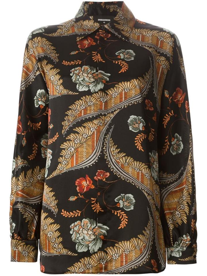 Dsquared2 Floral Print Shirt, Size: 44, Black, Silk/cotton