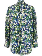 Rokh Floral Pussybow Blouse - Blue