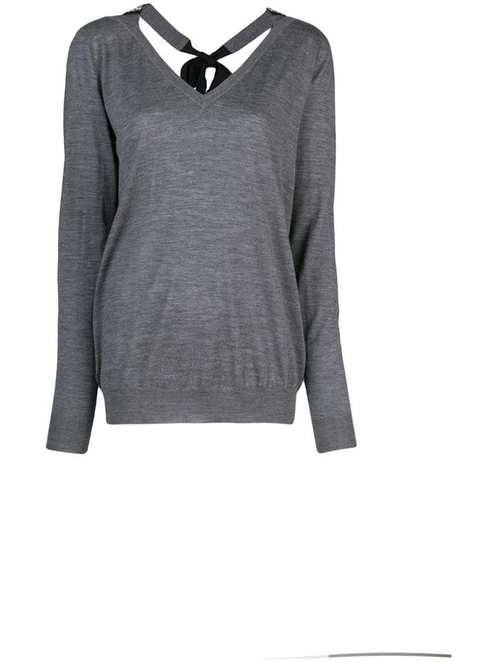 Prada Embellished Tie Back Detail Sweater - Grey