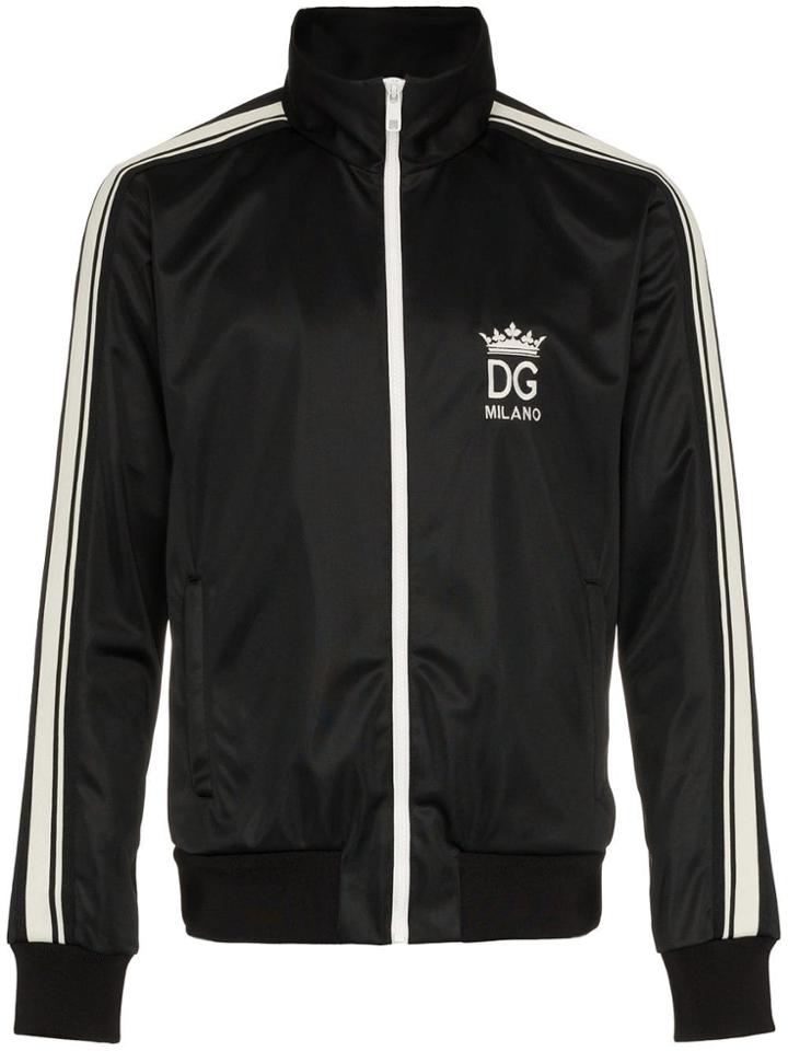 Dolce & Gabbana Zipped Sweatshirt With Stripe Detail - Black