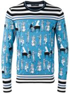 Dolce & Gabbana Jazz Musicians Print Jumper, Men's, Size: 50, Blue, Silk