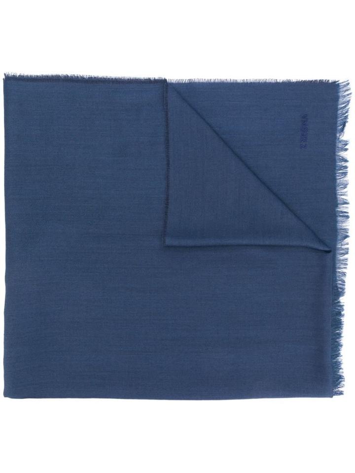 Z Zegna Logo Frayed Scarf - Blue