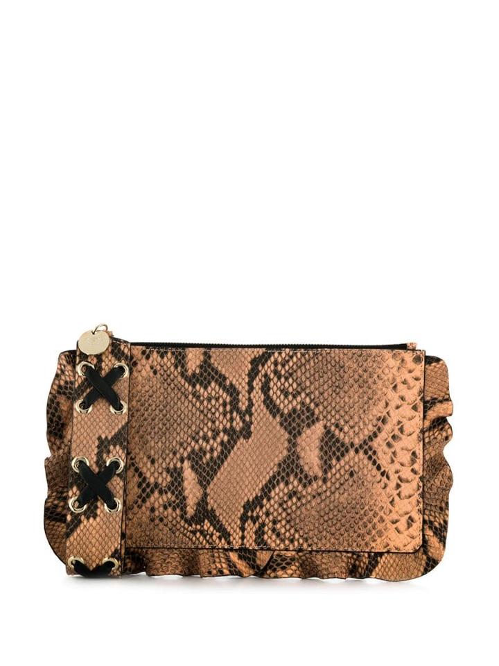Red Valentino Red(v) Snake Effect Clutch - Neutrals