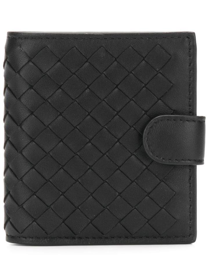 Bottega Veneta Buttoned Intrecciato Wallet - Black