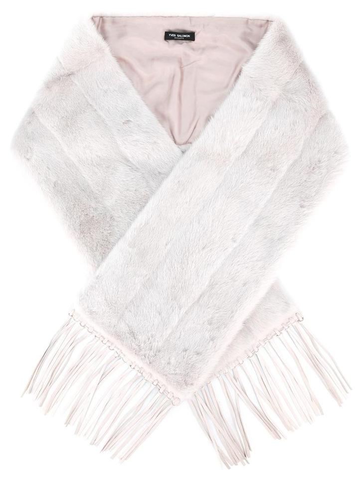 Yves Salomon Stripe Detail Fringed Scarf, Women's, Nude/neutrals, Mink Fur/lamb Skin/silk