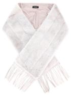 Yves Salomon Stripe Detail Fringed Scarf, Women's, Nude/neutrals, Mink Fur/lamb Skin/silk