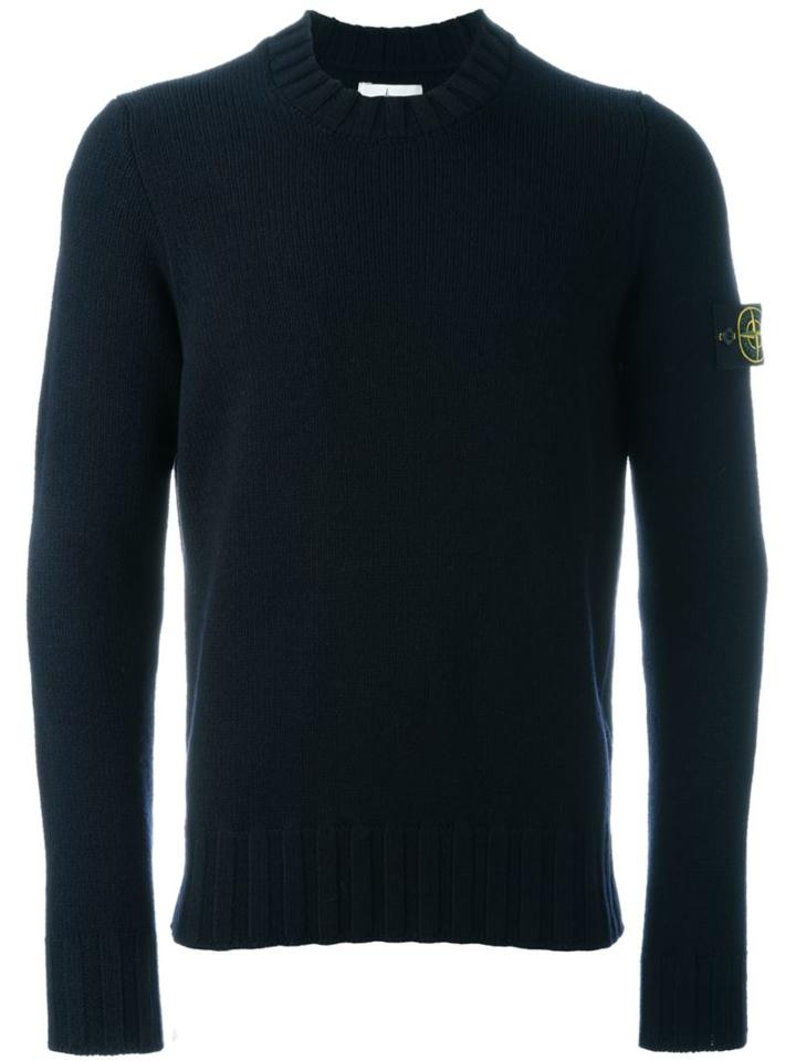 Stone Island Logo Patch Jumper, Men's, Size: Large, Blue, Polyester/wool