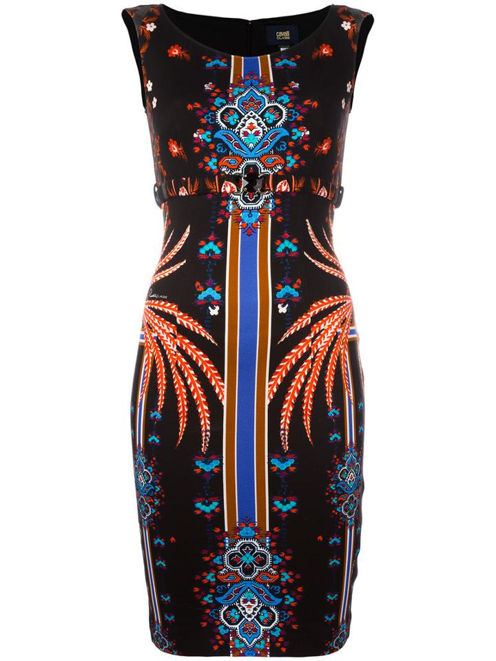 Cavalli Class Patterned Fitted Dress, Women's, Size: 40, Black, Polyester/spandex/elastane/viscose