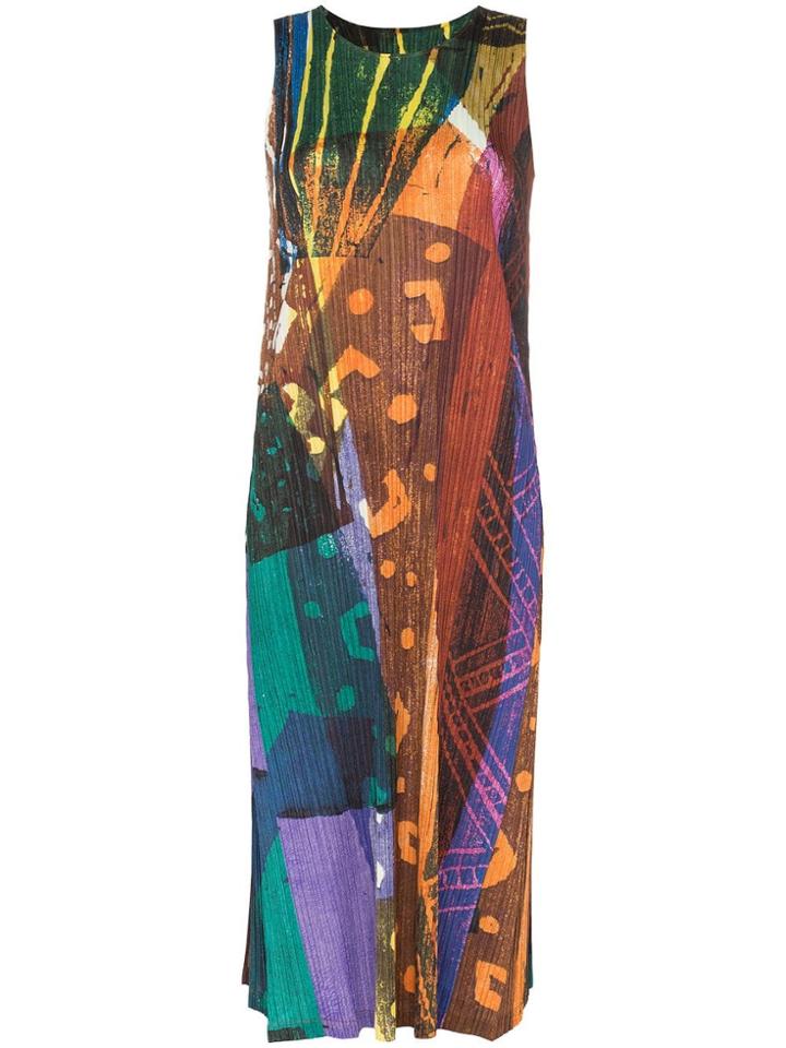 Pleats Please Issey Miyake Printed Plissé Pleated Midi Dress -