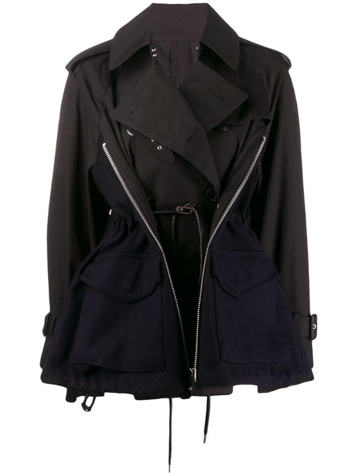 Sacai Zipped Panel Trench Coat - Black