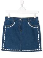 Moschino Kids Teen Painted Stitch Denim Skirt - Blue