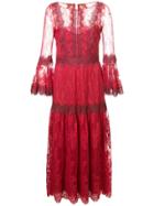 Marchesa Notte Lace Midi Dress - Red