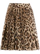Dolce & Gabbana Leopard Print Pleated Skirt - Brown