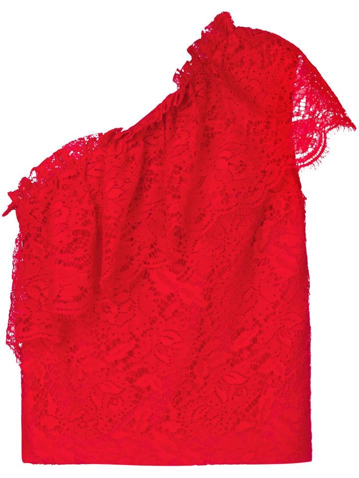 Msgm - Single Sleeve Lace Blouse - Women - Cotton/polyamide/polyester/viscose - 38, Red, Cotton/polyamide/polyester/viscose