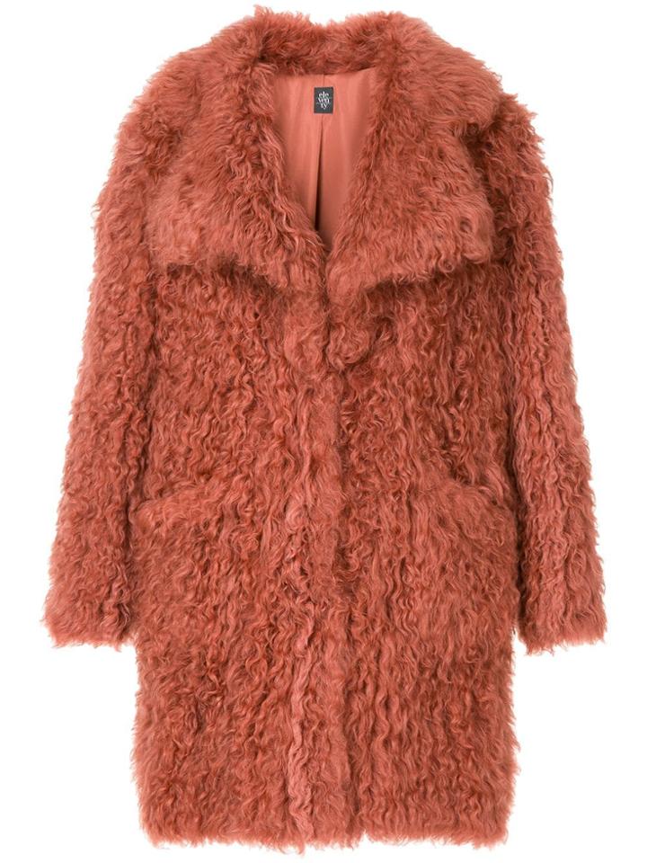 Eleventy Lama Fur Coat - Pink & Purple