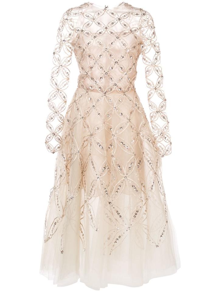 Oscar De La Renta Crystal-embellished Tulle Dress - Grey