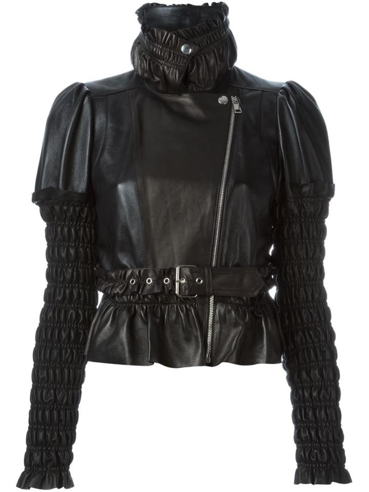 Alexander Mcqueen Ruched Panel Jacket, Women's, Size: 42, Black, Viscose/lamb Nubuck Leather