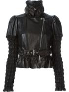 Alexander Mcqueen Ruched Panel Jacket, Women's, Size: 42, Black, Viscose/lamb Nubuck Leather