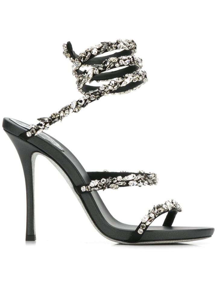 René Caovilla Embellished Wraparound Sandals - Black