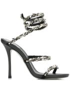 René Caovilla Embellished Wraparound Sandals - Black