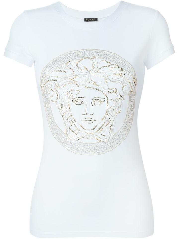 Versace Studded Medusa T-shirt, Women's, Size: 40, White, Viscose/spandex/elastane/metal Other