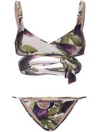 Adriana Degreas Fig Print Wrap Tie Bikini Set - Purple