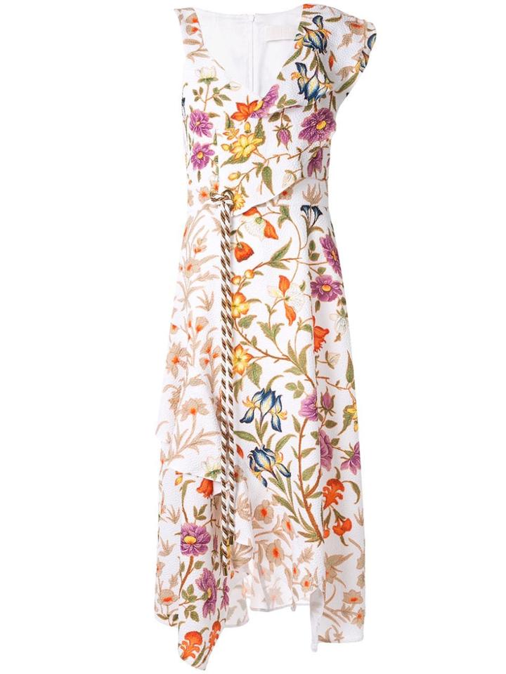 Peter Pilotto Asymmetric Waffle Floral Dress - White