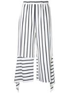 Goen.j Stripe Cropped Trousers, Women's, Size: Medium, White, Cotton/polyester