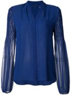 Elie Tahari Sheer Sleeves Shirt, Women's, Size: Medium, Blue, Silk/polyester