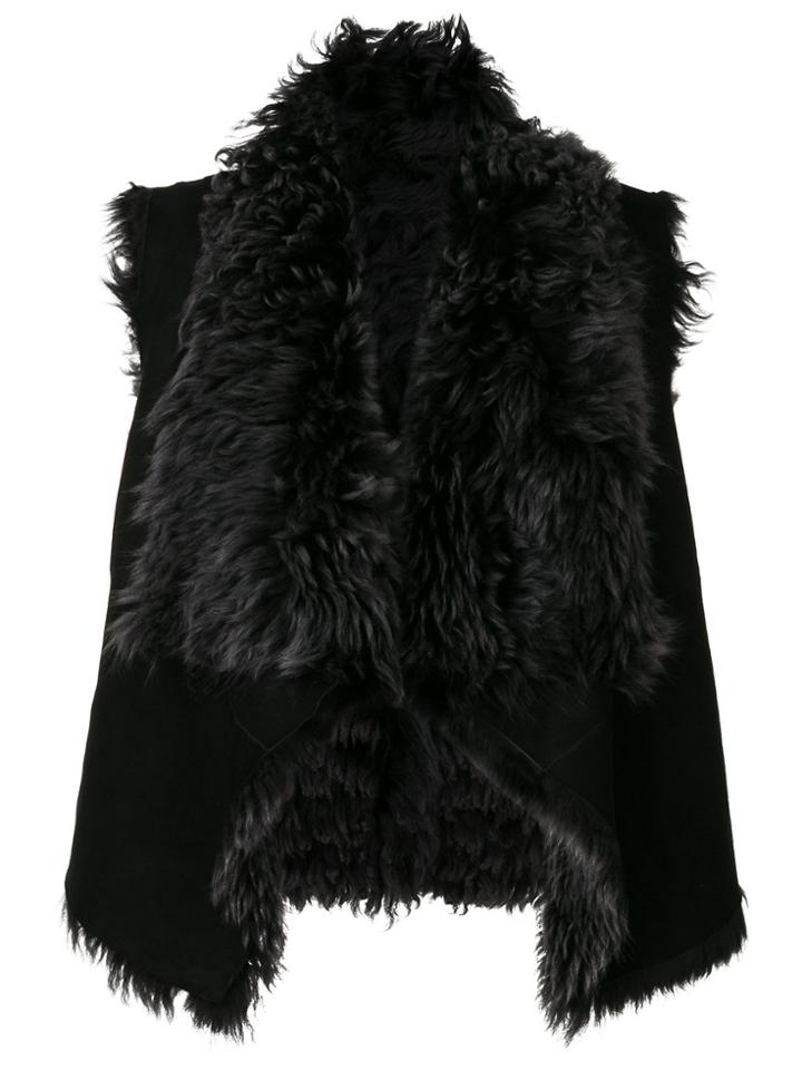 Ash Draped Fur Coat - Black