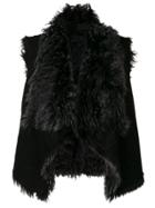 Ash Draped Fur Coat - Black