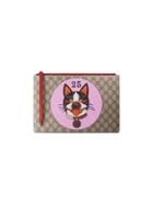 Gucci Gg Supreme Pouch With Bosco Patch - Brown