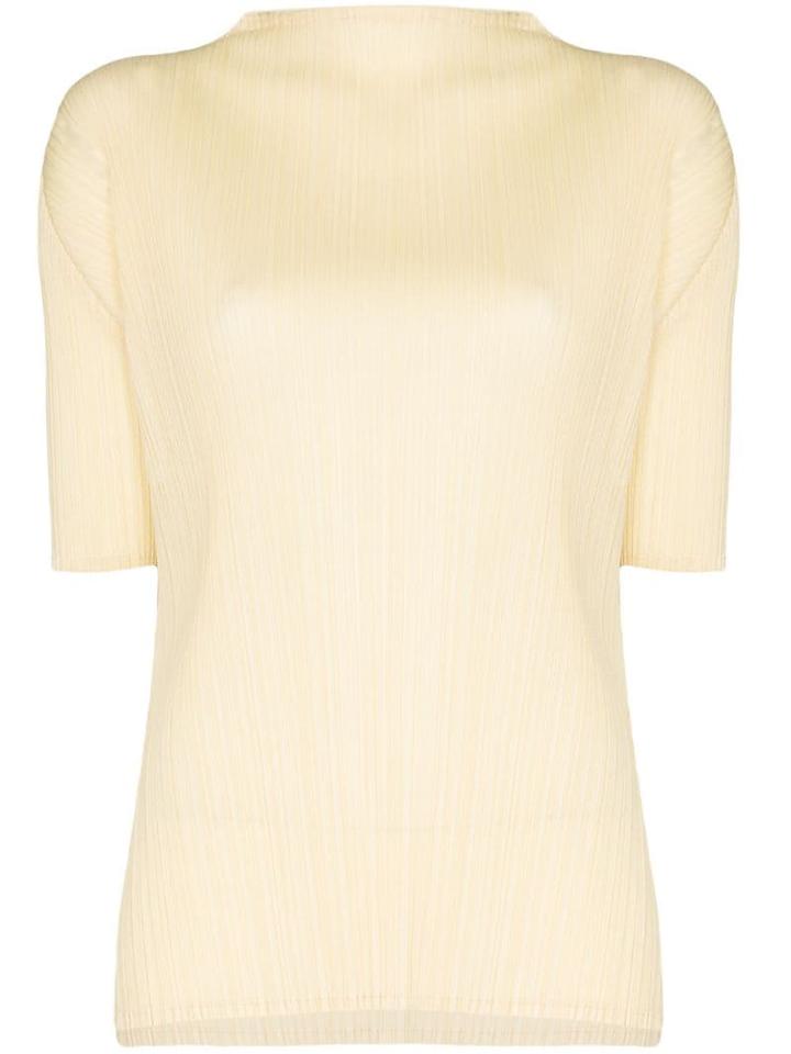 Pleats Please By Issey Miyake Short Sleeve Pleated Top - Yellow