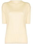 Pleats Please By Issey Miyake Short Sleeve Pleated Top - Yellow
