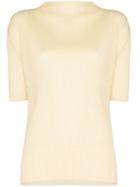 Pleats Please By Issey Miyake Short Sleeve Pleated Top - Yellow