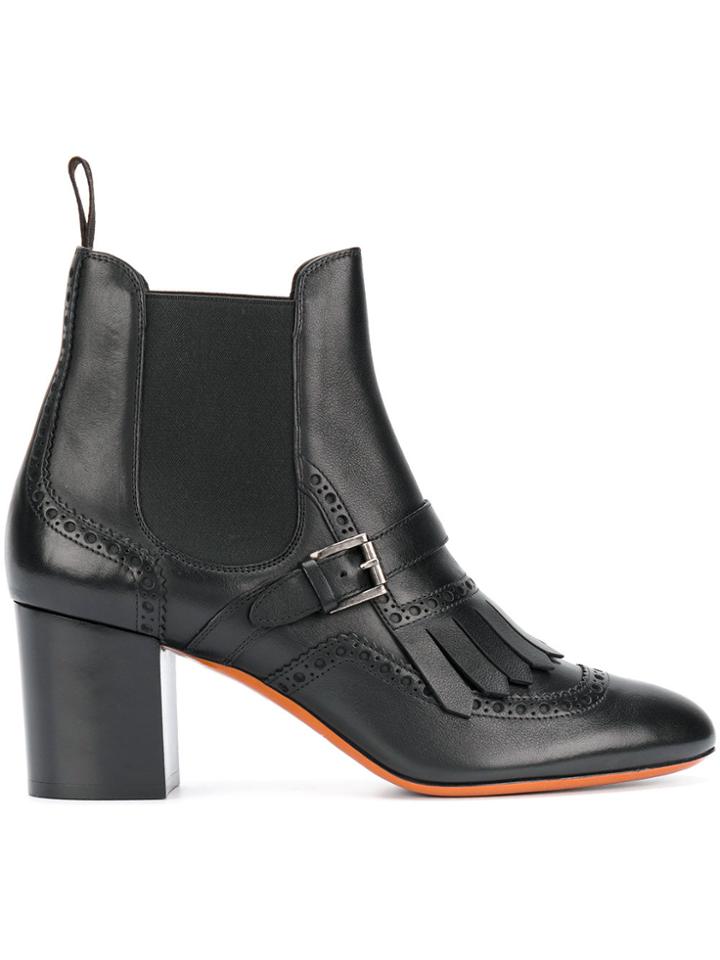 Santoni Brogue Detail Buckled Chelsea Boots - Black